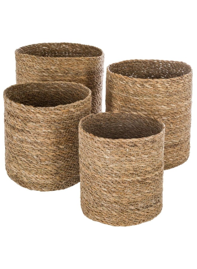 atmosphera 4-Piece Emmett Woven Reed Round Storage Basket Beige 27.5 x 27.5 x 27.5 cm 157102 - Image 1