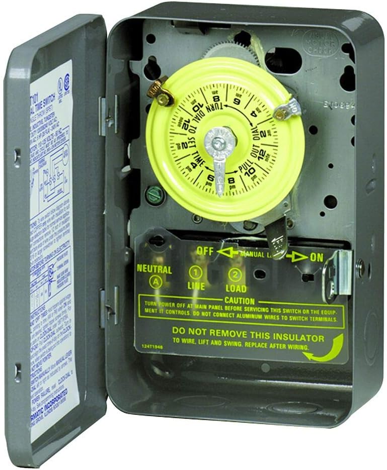 Intermatic T103 24-Hour Mechanical Timer Switch - 120V DPST, Indoor Metal Enclosure, Heavy-Duty Programmable Time Switch - 40A Load Control for Pumps, Lighting, HVAC, and Fans - Image 4