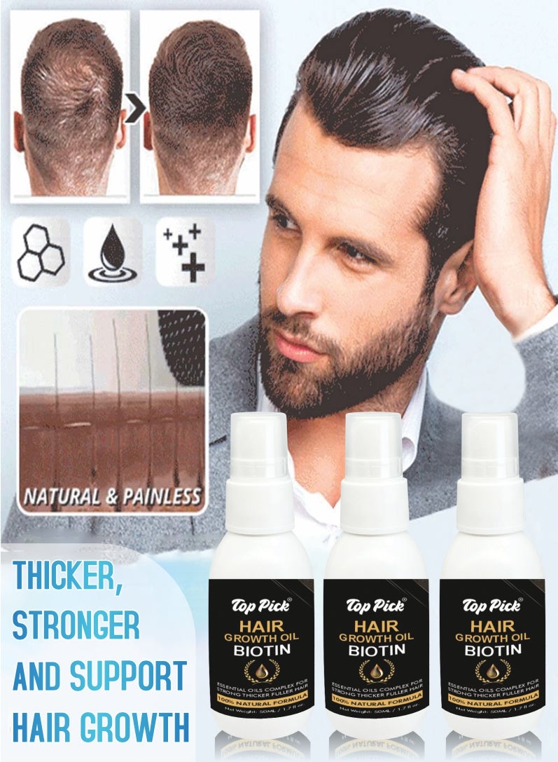 Top Pick ELEVATE Hair Growth Oil - Biotin Serum & Castor Oil Natural Vitamin Treatment for Stronger, Thicker, Longer Hair and Regrowth - Prevent Thinning and Loss for Men & Women, 50ML Pack Of 3