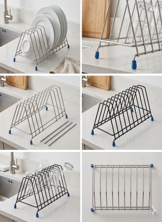KYMIO Stainless Steel Plate Stand for Kitchen | Dish Rack Organizer for Plates, Lids & Trays | Rustproof Utensil Holder Rack with Anti-Slip Legs | Space Saving Kitchen Storage (10 Slots) - Image 3