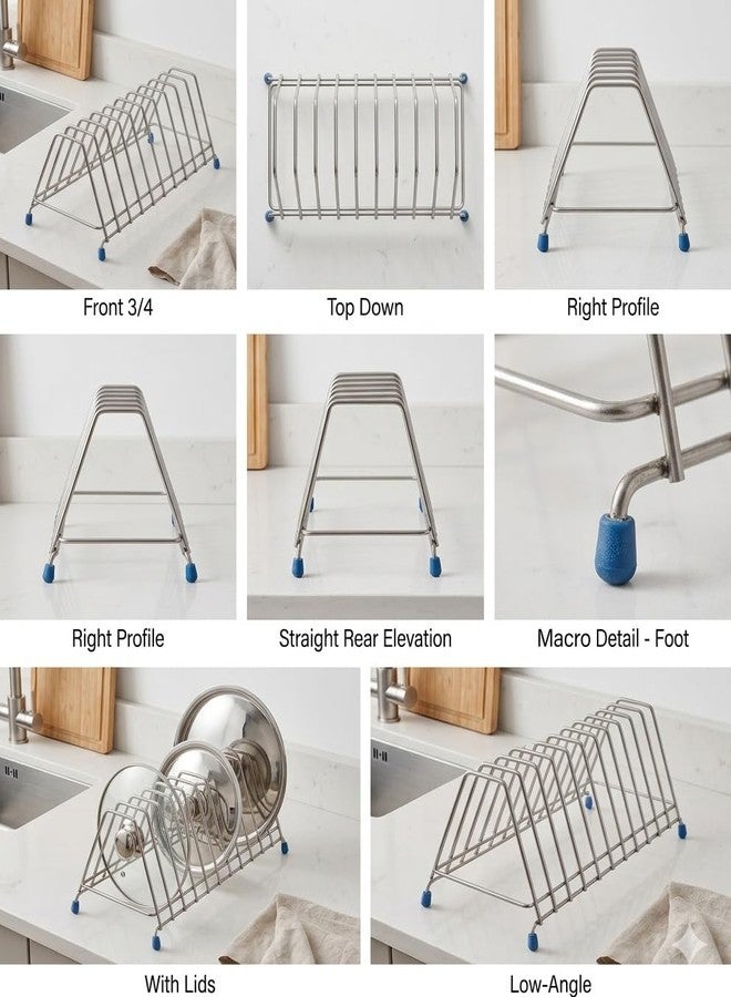 KYMIO Stainless Steel Plate Stand for Kitchen | Dish Rack Organizer for Plates, Lids & Trays | Rustproof Utensil Holder Rack with Anti-Slip Legs | Space Saving Kitchen Storage (10 Slots) - Image 5