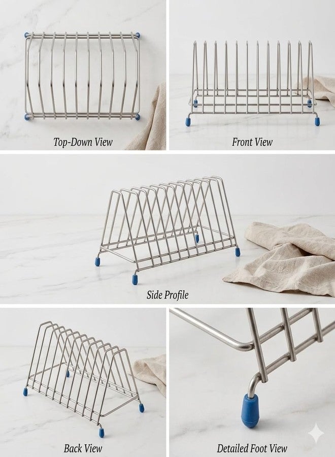 KYMIO Stainless Steel Plate Stand for Kitchen | Dish Rack Organizer for Plates, Lids & Trays | Rustproof Utensil Holder Rack with Anti-Slip Legs | Space Saving Kitchen Storage (10 Slots) - Image 4