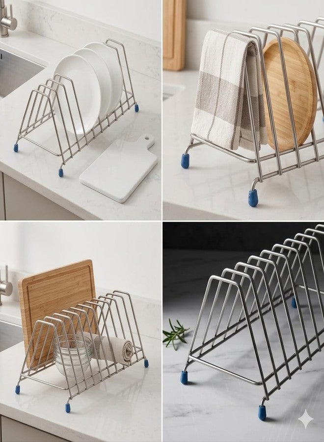 KYMIO Stainless Steel Plate Stand for Kitchen | Dish Rack Organizer for Plates, Lids & Trays | Rustproof Utensil Holder Rack with Anti-Slip Legs | Space Saving Kitchen Storage (10 Slots) - Image 2