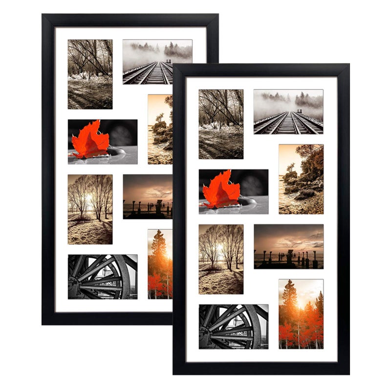 إطار صور كولاج أسود QUTREY 4x6 مجموعة من 2 مع 8 فتحات لإطارات كولاج مفرغة لصور 4x6 لعرض 16 صورة متعددة على الحائط