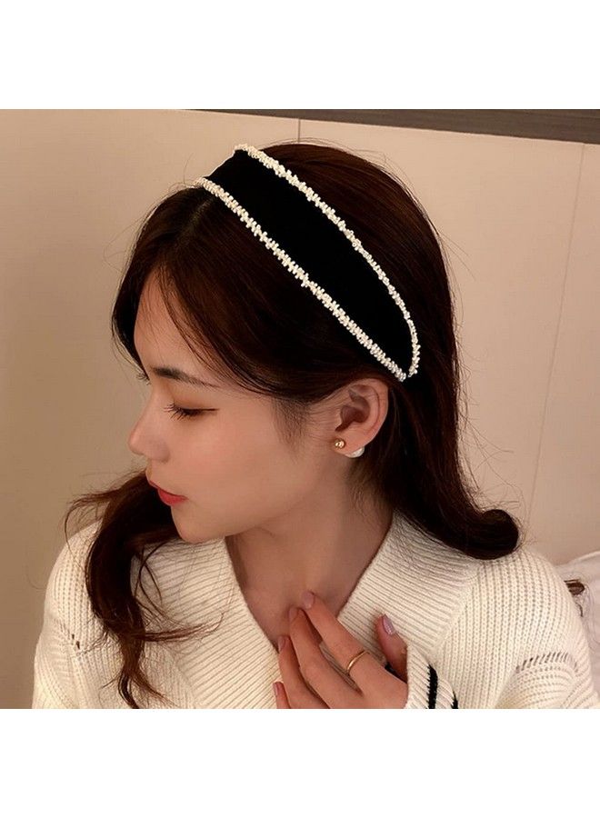 Wiwpar Wide Beaded Headband Simple Beads Headpiece Beaded Hair Hoop Elastic Hair Band Black For Women And Girls - Image 5