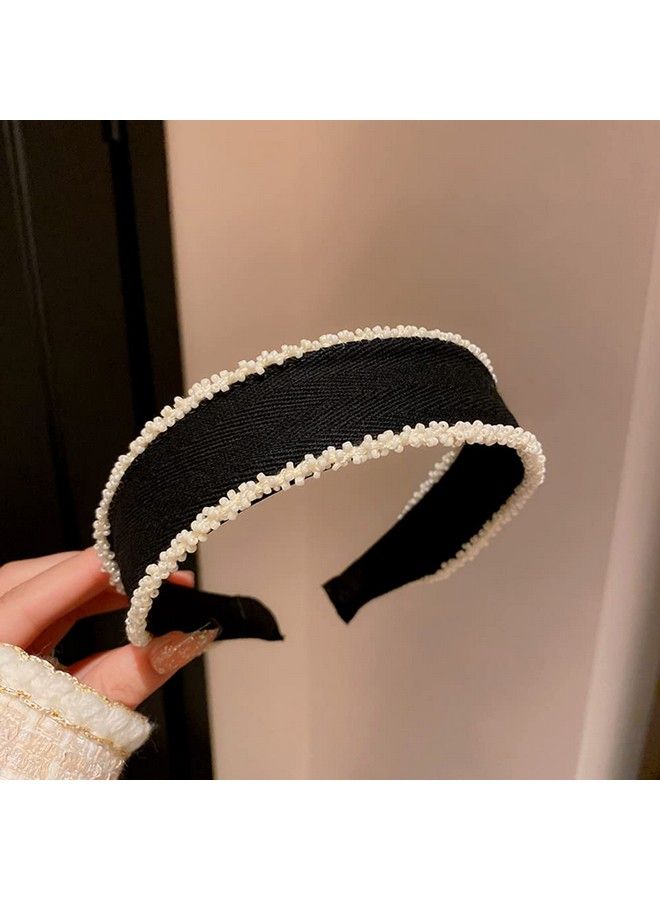Wiwpar Wide Beaded Headband Simple Beads Headpiece Beaded Hair Hoop Elastic Hair Band Black For Women And Girls - Image 2