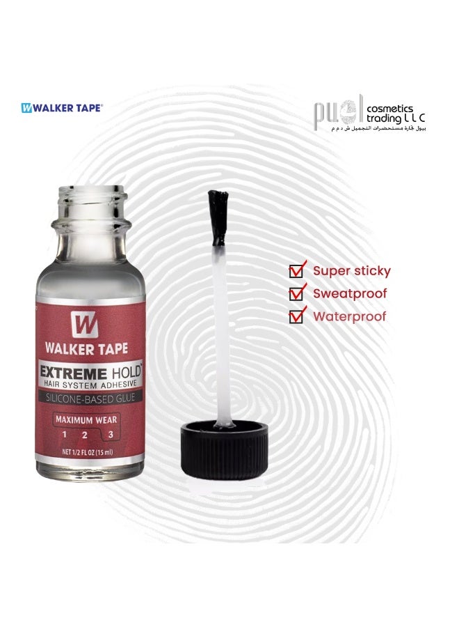 Walker Tape® Extreme Hold – 0.5 fl oz Brush-On Liquid Adhesive – Silicone-Based Wig Glue for All Hair Systems – Skin-Safe, Waterproof, Max Hold 4+ Weeks – Toupee & Lace Wig Bonding - Image 2