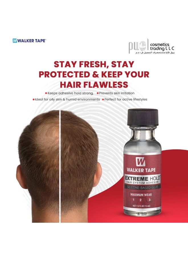 Walker Tape® Extreme Hold – 0.5 fl oz Brush-On Liquid Adhesive – Silicone-Based Wig Glue for All Hair Systems – Skin-Safe, Waterproof, Max Hold 4+ Weeks – Toupee & Lace Wig Bonding - Image 5
