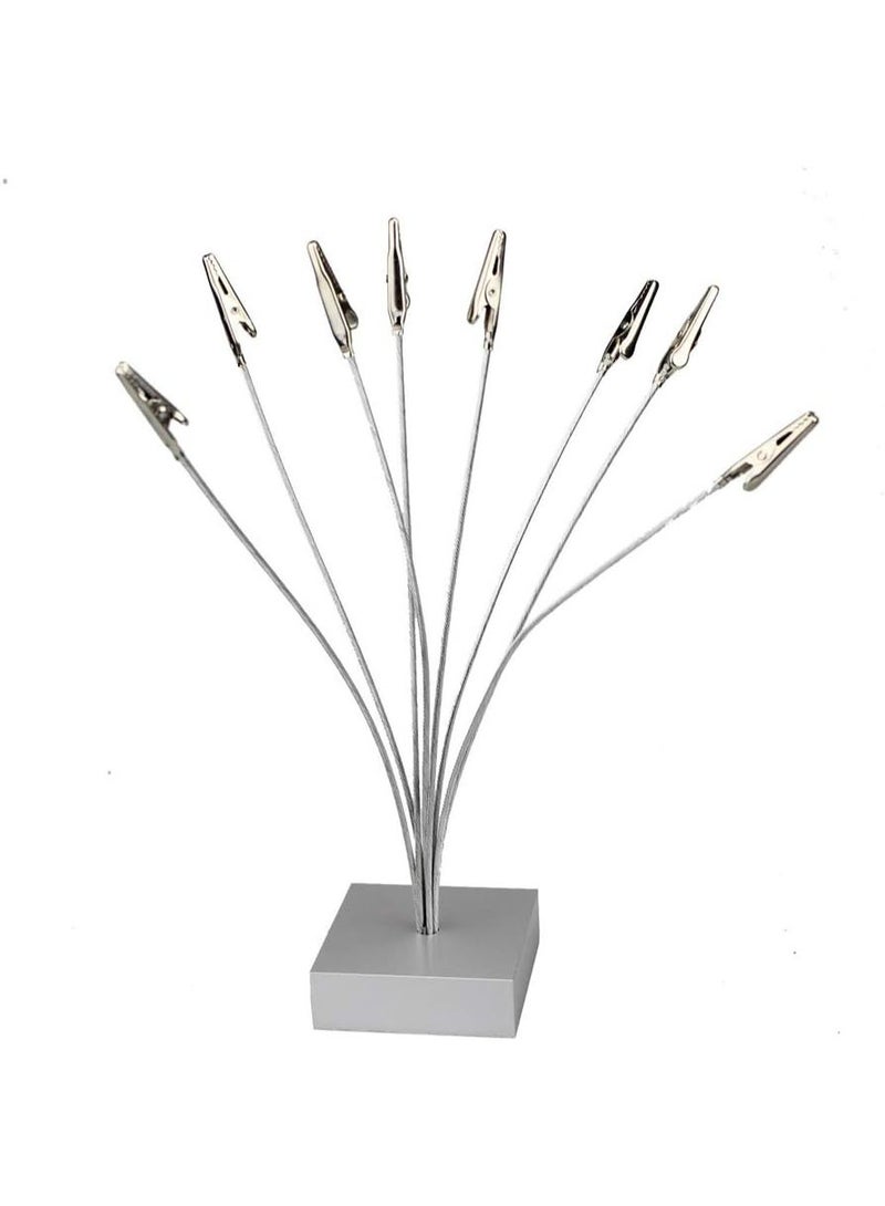 jaexest 8-Branch Family Tree Picture Holder – Adjustable Metal Photo Display Stand with 8 Alligator Clips | Desktop Card & Memo Holder for Wedding, Birthday, Christmas & Office – Silver - Image 2