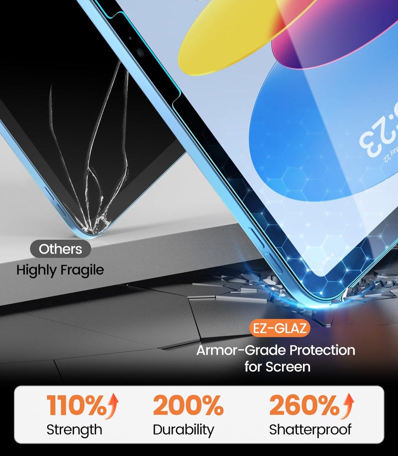 EZ-GLAZ-2 Pack for iPad A16 2025 11th (11 Inch) / 10th Gen 2022 (10.9 Inch) Screen Protector, Military-Grade Shatterproof, 9H+ Tempered Glass with Installation Box, Anti-Scratch, Apple Pencil Compatible, HD Clarity, Bubble Free - Image 5
