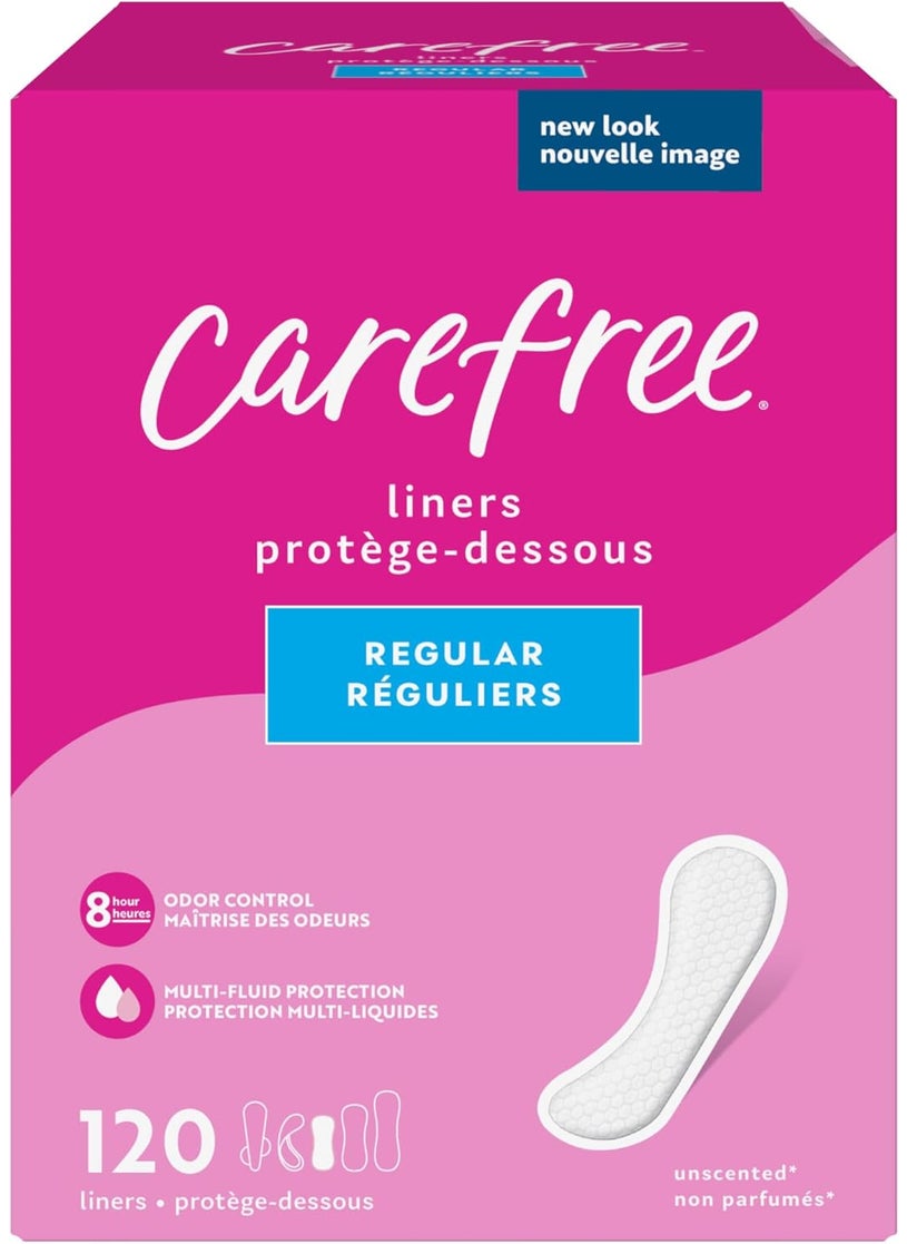 Carefree Carefree Panty Liners for Women, Regular, Unwrapped, Unscented, 120ct | Pantiliners, Carefree Liners, Daily Liners for Women, Light Periods and Leaks, 8-Hour Odor Control | 120ct (Packaging May Vary) 