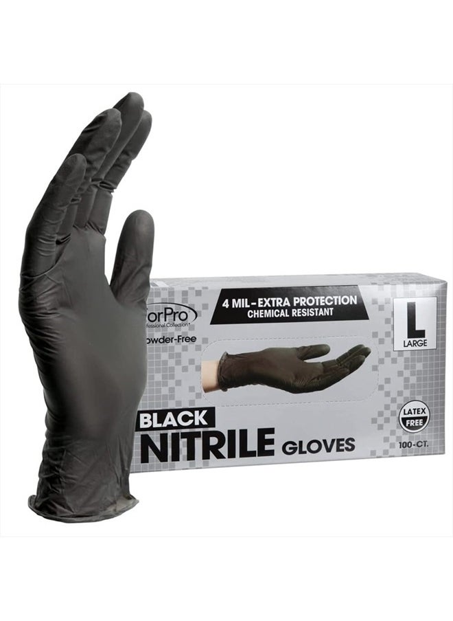 ForPro Professional Collection Disposable Nitrile Gloves, Chemical Resistant, Powder-Free, Latex-Free, Non-Sterile, Food Safe, 4 Mil, Black, Large, 100-Count  - Image 1