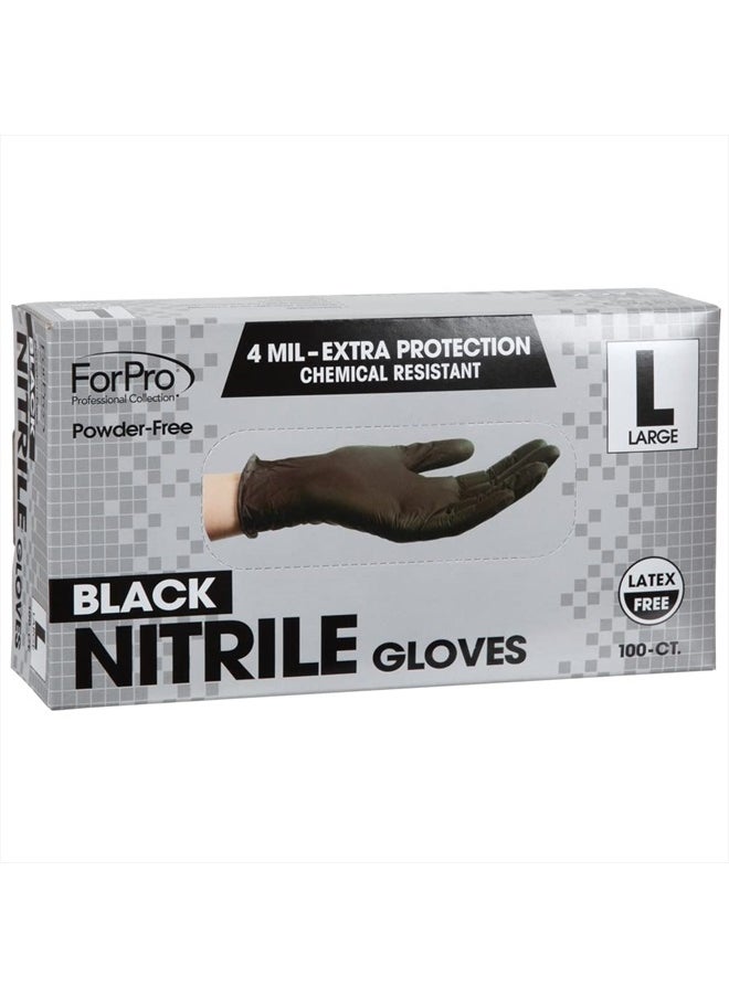 ForPro Professional Collection Disposable Nitrile Gloves, Chemical Resistant, Powder-Free, Latex-Free, Non-Sterile, Food Safe, 4 Mil, Black, Large, 100-Count  - Image 2