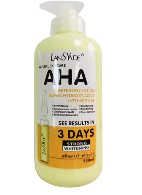 Natural Skincare AHA White Body Lotion Alpha Hydroxy Acids + Vitamin c&e See Results in 3days Strong Whitening 500ml