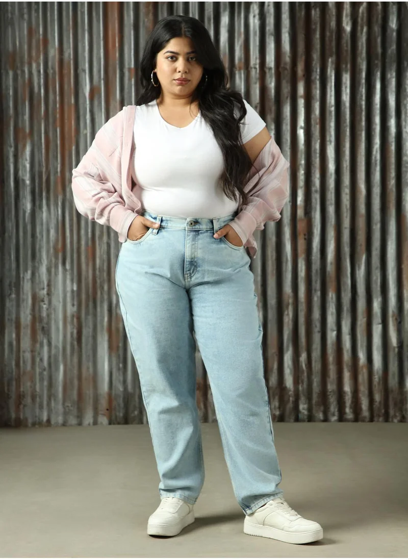 هاي ستار Women's Indigo 100% Cotton Distressed Plus Size Jeans