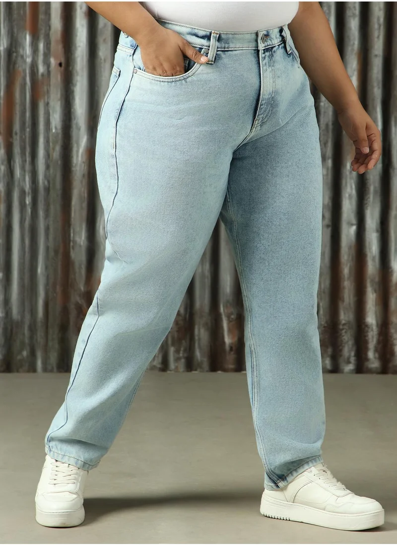 هاي ستار Women's Indigo 100% Cotton Distressed Plus Size Jeans