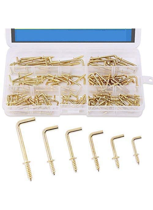 DIY Crafts DIY Crafts Pack of 3 Kit Multi Purpose Kit Quality Handy 120Pieces 6 Size Brass Plated Square Hooks Lag Thread Handy Hanging Hooks Assortment Set Pack of 3 Kit Multi Purpose Kit  - Image 1