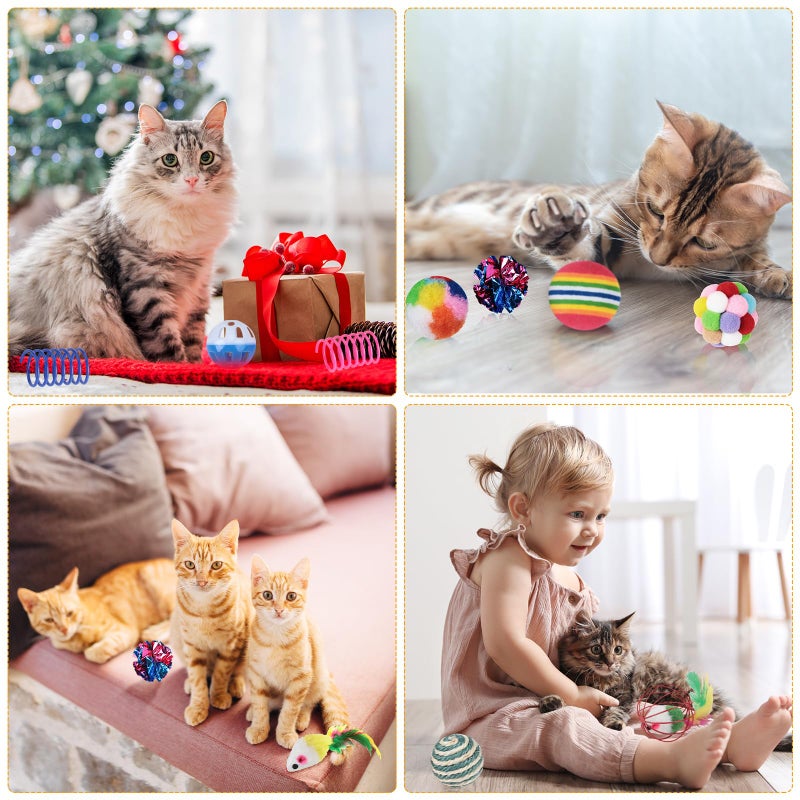 Shappy 150 Pcs Cat Toys Bulk Christmas Kitten Toys Pack Variety Funny Interactive Gift Including Mice Rainbow Balls Spring Crinkle Balls Gift for Christmas Kitty Kitten Cat Indoor(Classic) - Image 5