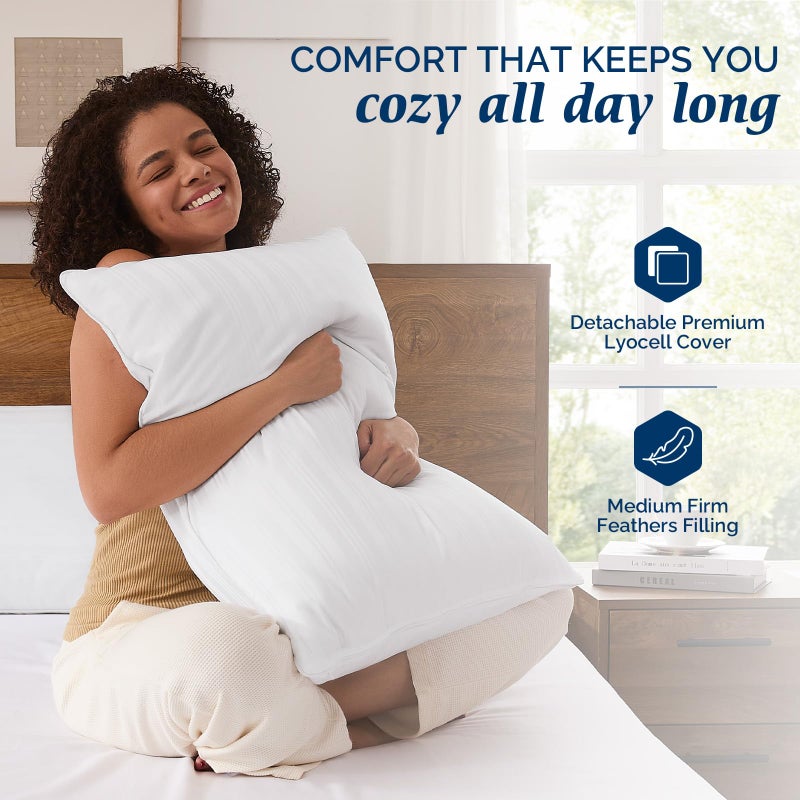 downluxe Goose Feather and Down Pillows - Hotel Collection Feather Pillows Set of 2 for Back, Stomach or Side Sleepers, King Size (20"x36") - Image 3