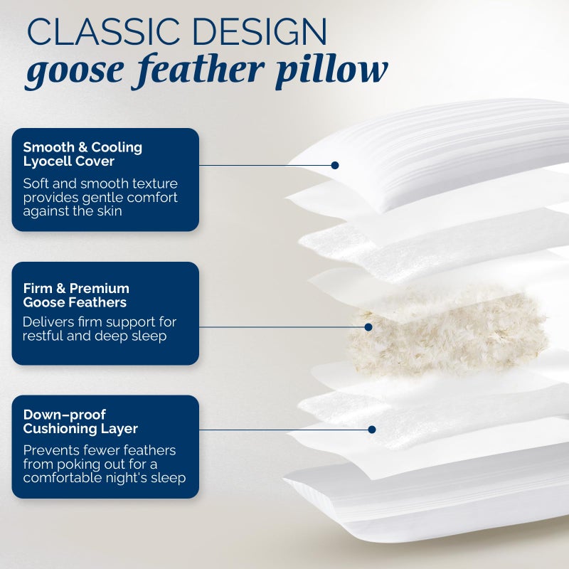 downluxe Goose Feather and Down Pillows - Hotel Collection Feather Pillows Set of 2 for Back, Stomach or Side Sleepers, King Size (20"x36") - Image 2