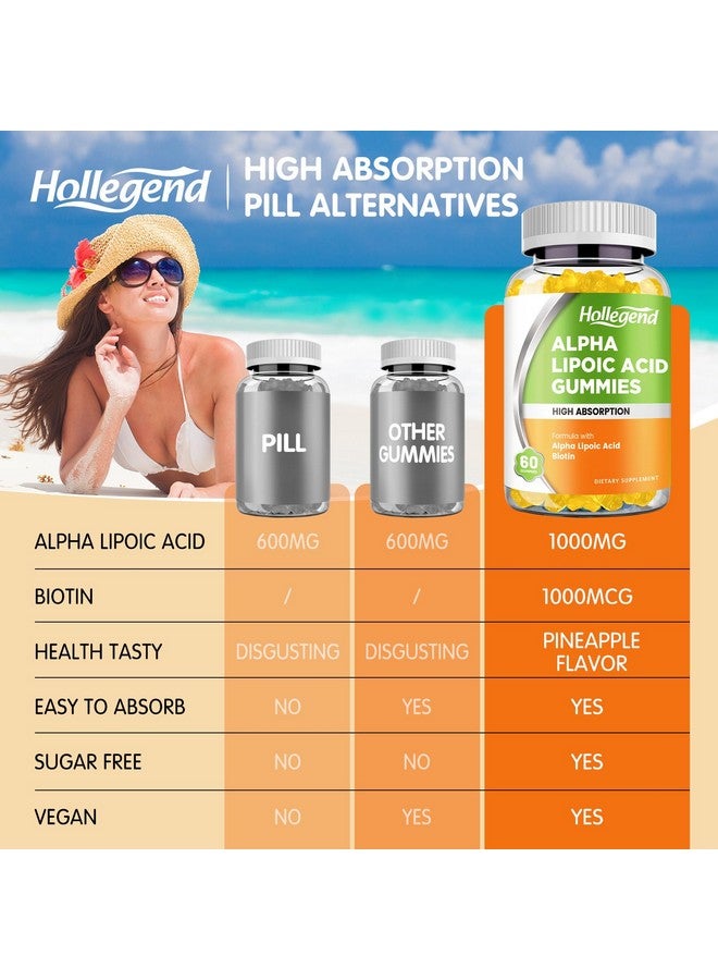 HOLLEGEND Alpha Lipoic Acid Gummies 1000Mg with Biotin, High Absorption Chewable ALA Supplement for Antioxidant, Brain Health and Nerve Support, Pineapple Flavor, Sugar Free, 60 Chews - Image 5