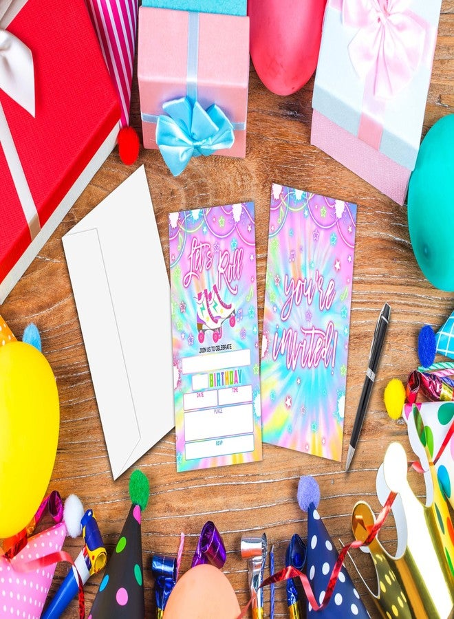 Zmyollo Let's Roll Birthday Invitations with Envelopes - 20PCS Tie Dye Roller Skating Birthday Party Invitations for Boys and Girls - Kids Birthday Party Supplies Decorations -04 - Image 3