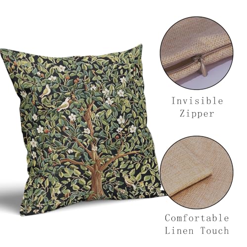 aportt Green Tree Pillow Covers 20X20 Inch Set of 2 Watercolor Forest Bird Floral leaves Decorative Pillow Cases Spring Vintage Leaf Flower Cotton Linen Cushion Case Farmhouse Home Decor For Sofa Couch - Image 3