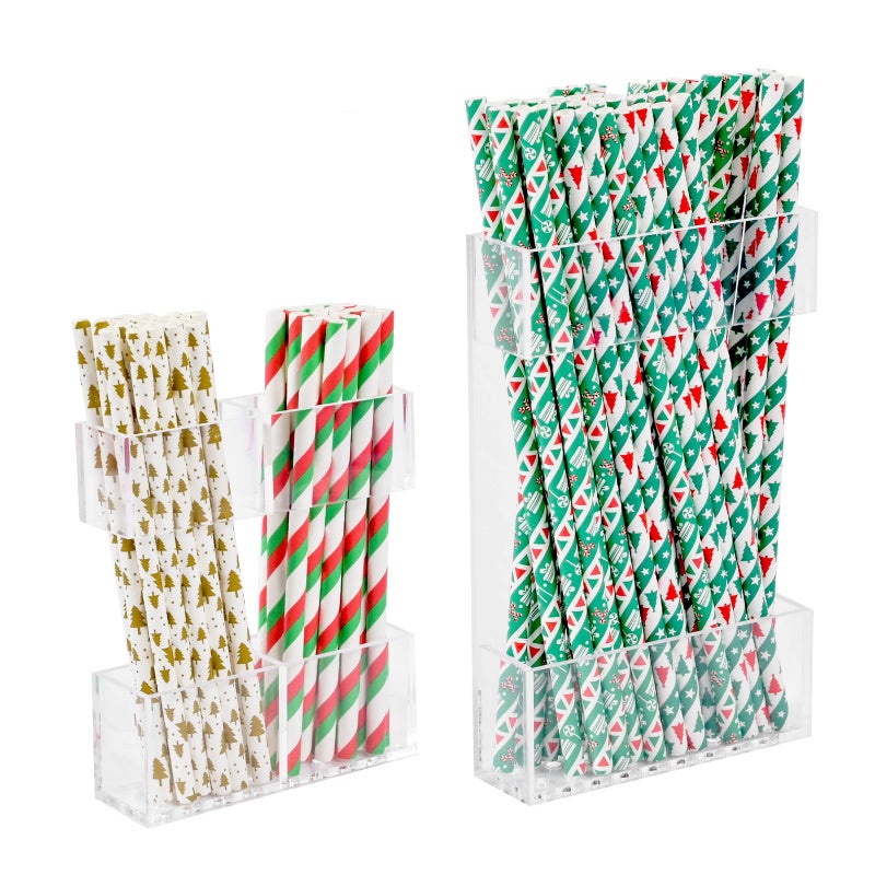 BERBAM 2 PACK Small Acrylic Straw Holder for Cabinet Doorsï¼ŒStraw Organizer Storage with Most Sizesï¼ŒMulti-Function Kitchen Accessories Container with Adhesive Round Pads(Transparent) - Image 1