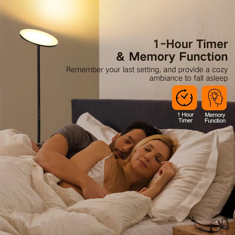 OUTON 30W 3000LM LED Uplighter Floor Lamp, Super Bright Dimmable Tall Standing Lamp with 4 Colour Temperatures, Remote & Touch Control, 1 Hour Timer for Living Room Bedroom Office, Black - Image 3