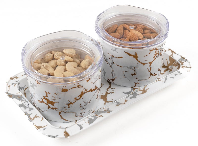 Xiran Airtight Dry Fruit Containers with Lid & Serving Tray, Dry Fruit Box for Serving Sweets, Chocolates, Candy, Pickle, Mukhwas, Kitchen accessories Items (2 Pieces Set, White, Polypropylene) - Image 3