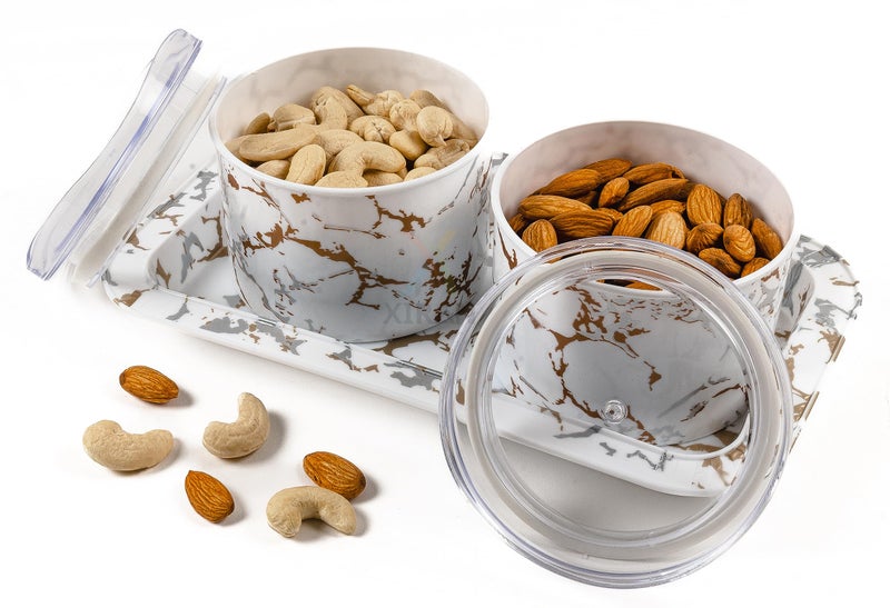 Xiran Airtight Dry Fruit Containers with Lid & Serving Tray, Dry Fruit Box for Serving Sweets, Chocolates, Candy, Pickle, Mukhwas, Kitchen accessories Items (2 Pieces Set, White, Polypropylene) - Image 2