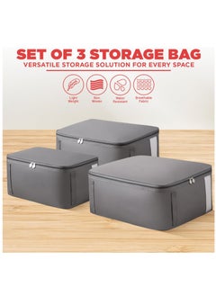 XiuWoo 3 Pack Clothing Storage Bag, Oxford Fabric Clothes Organizer, Underbed Blanket Storage Containers, Non-Woven Collapsible Storage Bin, Clothes Storage with Sturdy Zipper, Clear Window  - Image 2