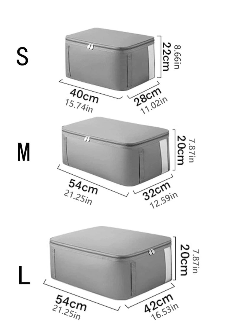 3 Pack Clothing Storage Bag, Oxford Fabric Clothes Organizer, Underbed Blanket Storage Containers, Non-Woven Collapsible Storage Bin, Clothes Storage with Sturdy Zipper, Clear Window