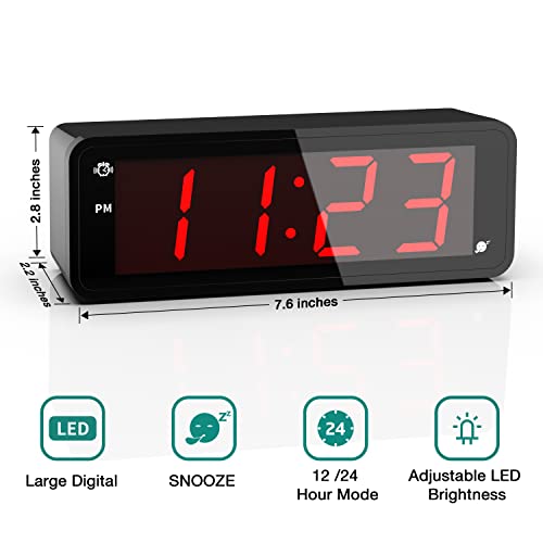 KWANWA Alarm Clock, Large Display 1.8" LED Numbers, Adjustable Led Brightness, Battery Operated, 12/24Hr, Snooze, Clearly Visible Day and Night, Loud Alarm Clock for Heavy Sleepers Adults - Image 2