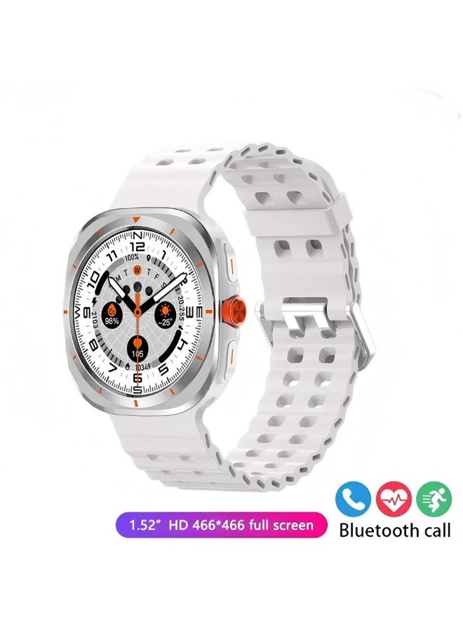 ساعة ذكية مع ساعة توقيت IP68 مقاومة للماء للياقة البدنية والبلوتوث والاتصال والبوصلة والتحدث ومعدل ضربات القلب ومراقبة الصحة ساعة ذكية للرجال والنساء كلاسيكية باللون الأبيض - Image 1