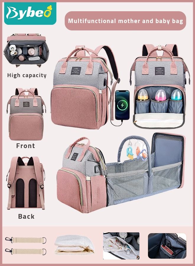 Bybeo Baby Diaper Bag Backpack Multifunction Diapers Changing Station Toy Bar for Outdoor and Travel Large Capacity Infant Shower Gifts USB Port 3 Toys - Image 1