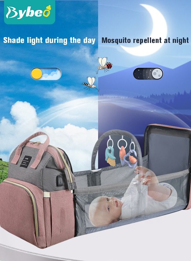 Bybeo Baby Diaper Bag Backpack Multifunction Diapers Changing Station Toy Bar for Outdoor and Travel Large Capacity Infant Shower Gifts USB Port 3 Toys - Image 3