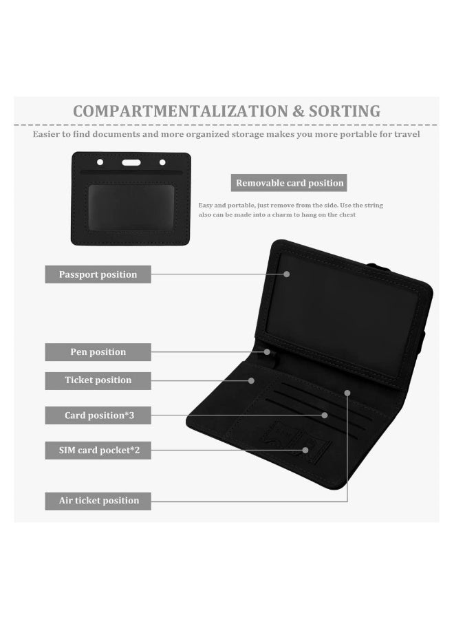 PU Leather Passport Holder Cover Case, Slim Travel Wallet Card Organizer Protector Passport Holder Vaccine Card Holder Travel Wallet Card Organizer for Men&Women Travel Accessories (Black) - Image 2
