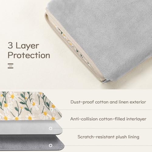 Dadanism Daisy Embroidered Book Sleeve with Zipper, Book Protector Pouch Books Lovers Gifts Bookish Gifts B-OOK Cover with Front Pocket for Hardcover Paperback, for Reader Teacher, Beige - Image 3