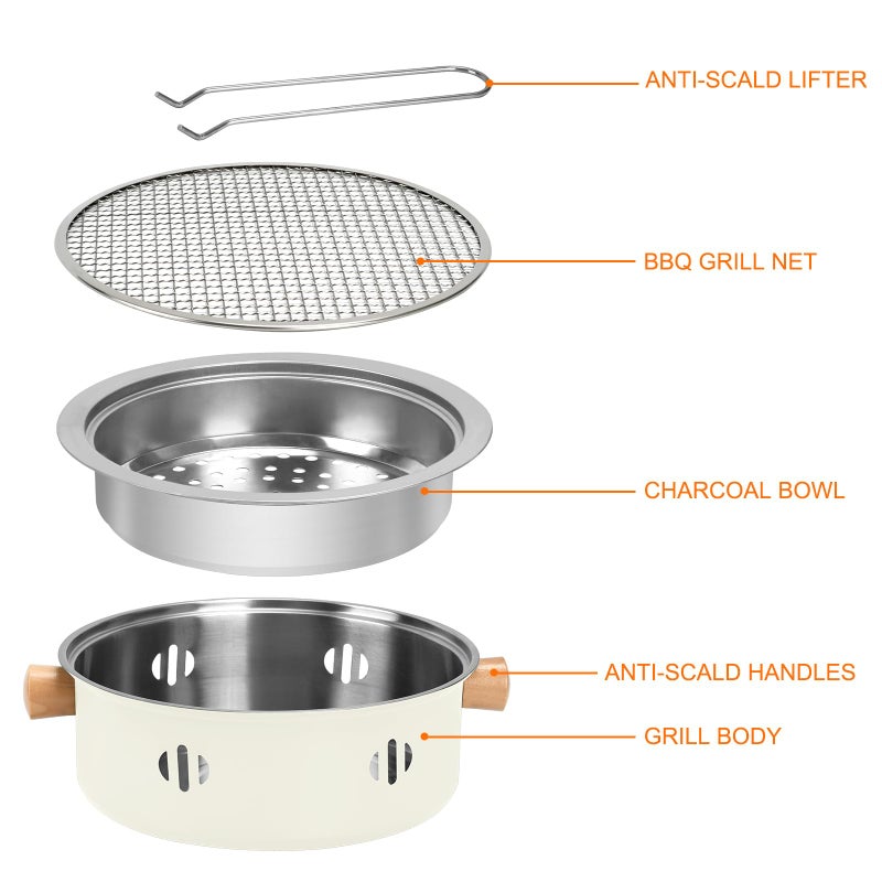 BSDLZCH Portable Charcoal Barbecue Grill, 1pc Mini BBQ Grill Multifunctional Charcoal Grill Round Tabletop Charcoal Grill for Outdoor Cooking Home Party Picnic Camping (Beige) - Image 2