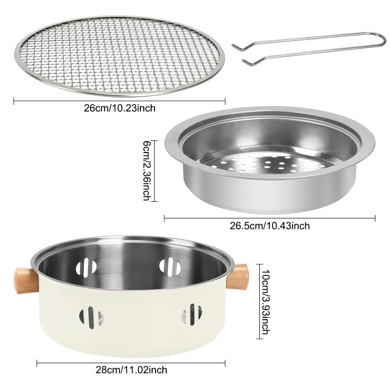 BSDLZCH Portable Charcoal Barbecue Grill, 1pc Mini BBQ Grill Multifunctional Charcoal Grill Round Tabletop Charcoal Grill for Outdoor Cooking Home Party Picnic Camping (Beige) - Image 3
