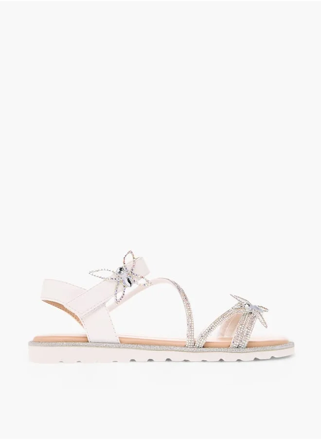 سيليست Girls' Butterfly Embellished Sandals with Hook and Loop Closure Ramadan Collection