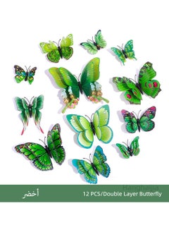 Hanghaijia 12 PCS 3D stereo simulation double layer butterfly wall stickers refrigerator stickers home decoration supplies kindergarten dress up photography props  - Image 1
