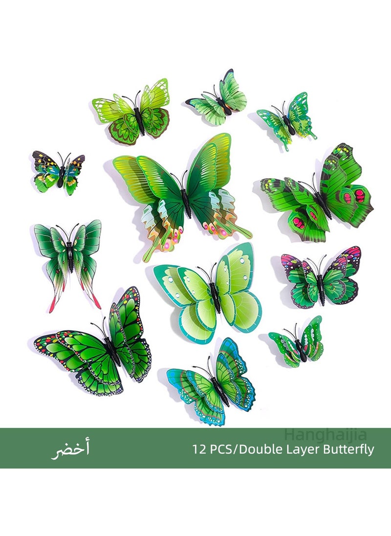 Hanghaijia 12 PCS 3D stereo simulation double layer butterfly wall stickers refrigerator stickers home decoration supplies kindergarten dress up photography props  - Image 1