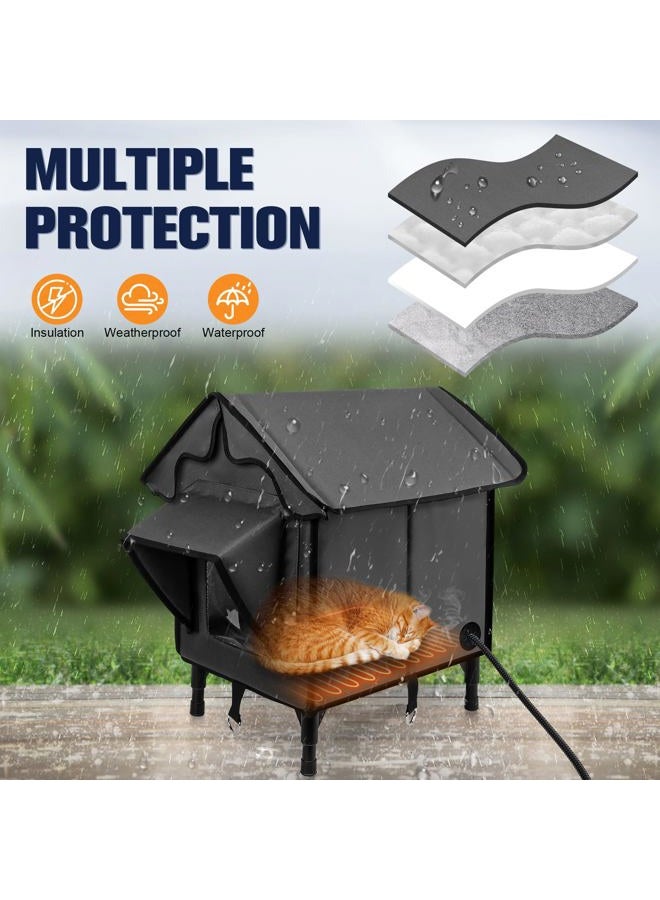 NewGet Heated Cat House for Outside, Winter Insulated Cats House with Heated Pad, Waterproof Weatherproof Cat Shelter for Outdoor Indoor Cats, Cozy Elevated Feral Cat House Bed Gray 21x19.4x16.5 in - Image 4