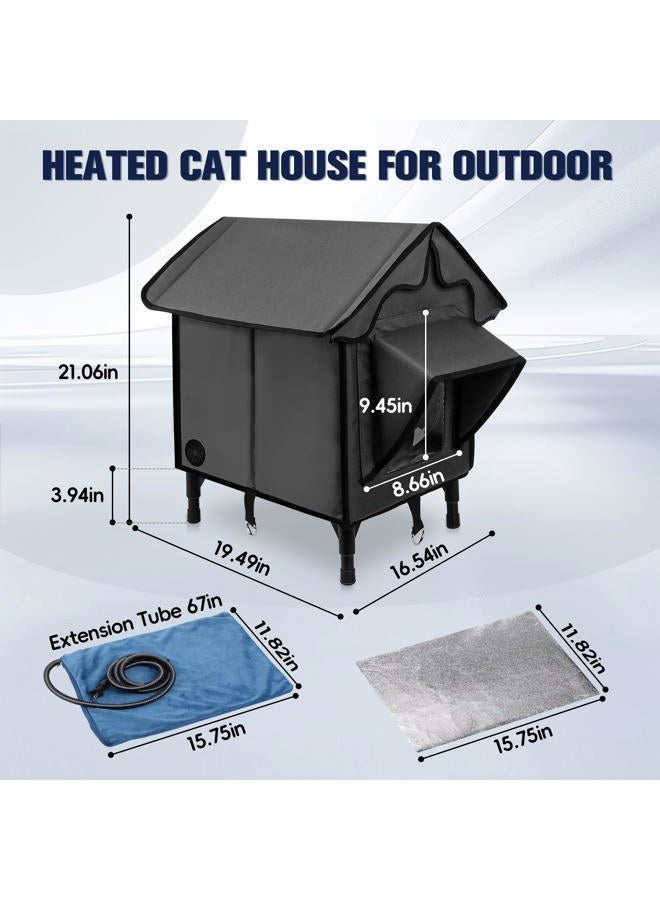 NewGet Heated Cat House for Outside, Winter Insulated Cats House with Heated Pad, Waterproof Weatherproof Cat Shelter for Outdoor Indoor Cats, Cozy Elevated Feral Cat House Bed Gray 21x19.4x16.5 in - Image 2