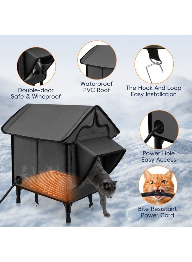 NewGet Heated Cat House for Outside, Winter Insulated Cats House with Heated Pad, Waterproof Weatherproof Cat Shelter for Outdoor Indoor Cats, Cozy Elevated Feral Cat House Bed Gray 21x19.4x16.5 in - Image 3