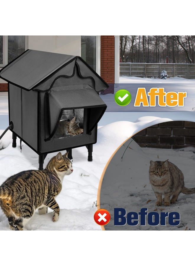 NewGet Heated Cat House for Outside, Winter Insulated Cats House with Heated Pad, Waterproof Weatherproof Cat Shelter for Outdoor Indoor Cats, Cozy Elevated Feral Cat House Bed Gray 21x19.4x16.5 in - Image 5