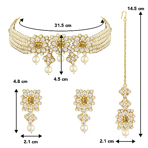 Peora Combo of Pearl Beaded Choker Necklace Set with Kundan Waist Belt Kamar Bandh Gift for Women - Image 4