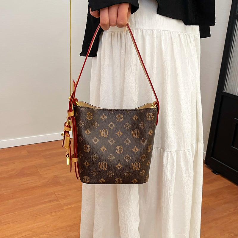Fashion Design Export New White Three-Color Portable Bucket Bag High-End Large-Capacity Printed Shoulder Crossbody Bag - Image 3